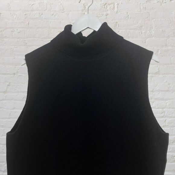 Talbots Sleeveless Turtleneck Sweater XL Black Wool Blend Ribbed Knit - Picture 4 of 11